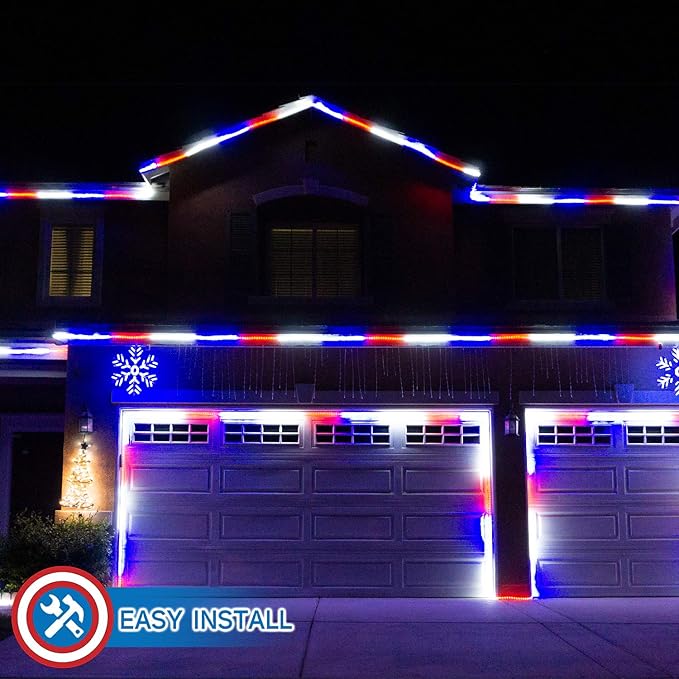 Russell Decor 40ft/12m Led Rope Lights for Patriotic 4th of July Memorial Day Decor Party Outdoor Decorative Lighting Trees Patio Deck Flexible String Tube Lights Blue Red White