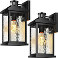 VIANIS 2 Pack Large Advanced Motion Sensor Outdoor Lights, Black Easy-to-Install Dusk to Dawn Outdoor Wall Lights, Aluminum Waterproof Porch Light with Water Glass for Porch, Garden, Front Door