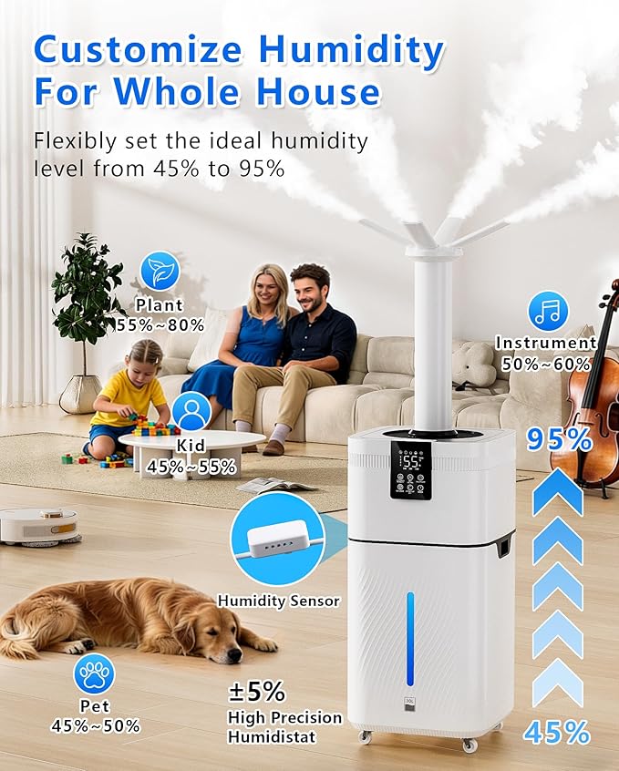 30L/7.93Gal Commercial humidifier Large Room 4200 sq.ft, Whole House Humidifiers 3000ml/H Mist Output, Cool Mist Industrial Humidifiers for Home, Plants, Office, Warehouse, Greenhouse