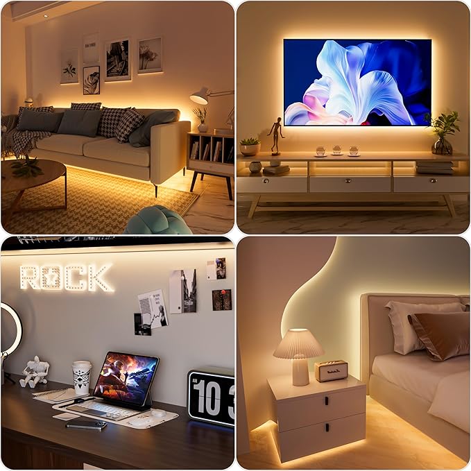 PAUTIX COB LED Strip Lights 5V USB Powered Dotless Super Bright Dimmable LED Lights 3000K Warm White 6.56ft TV Backlights,Flexible 3M Adhesive Under Cabinet Light for Bedroom,Kitchen,Shelf Lighting