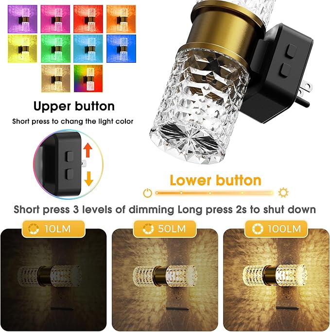 L LOHAS LED Night Light, Night Lights Plug into Wall, 10-Color RGB Change Nightlights,10/50/100LM Adjustable Automatic Nightlights Pulg in with Dusk to Dawn Sensor for Room Bathroom Hallway