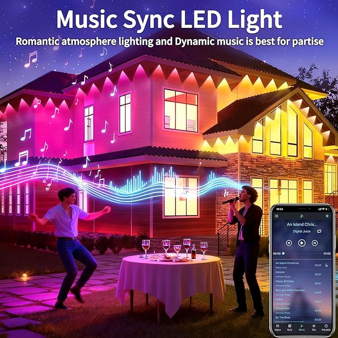50FT Permanent Outdoor RGB Lights,Waterproof Smart LED Eaves Lights with App/Remote Control,for Christmas and All Holiday Decor,Daily and Accent Lighting,House Roof and Garden Lighting