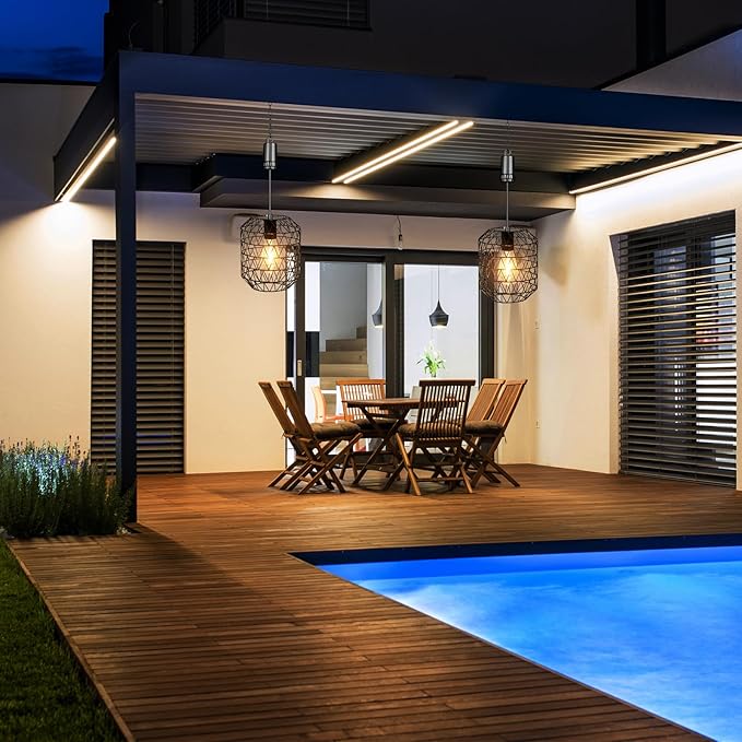 Livinlarge 6 Hours Timer Battery Operated Outdoor Hanging Light — Outdoor Indoor Pendant Chandelier Waterproof Porch Gazebo Patio Pendant Lantern Chandelier Lighting-Out Auto On/Off
