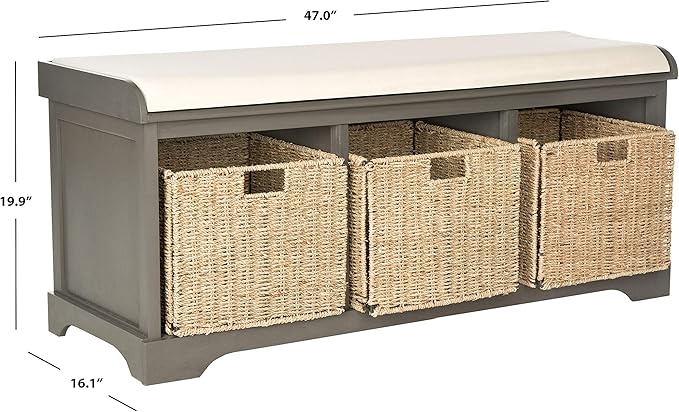 Safavieh American Homes Collection Lonan Grey and White Wicker Storage Bench