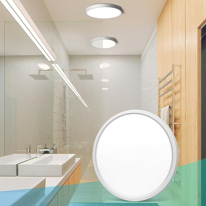LightingWill 7 Inch LED Flush Mount Ceiling Light Fixture, 2800K Warm White, 1500LM, 12W, Flat Modern Round Lighting Fixture, 120W Equivalent White Ceiling Lamp for Kitchens, Bedrooms.etc.