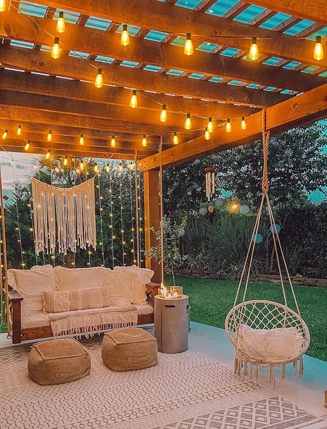 96FT(2x48FT) Solar Outdoor String Lights with Remote & Timer, Dimmable Patio Lights with 30+2 Shatterproof ST38 LED Bulbs for Outside-Black