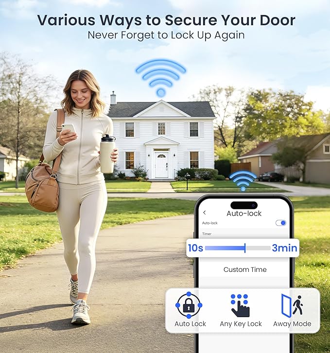 Veise VE012W Built-in WiFi Fingerprint Smart Lock, App Remote Control, Compatible with Alexa & Google Assistant, Keyless Entry for Front Door, Digital Keypad Deadbolt, Auto Lock, Matte Black