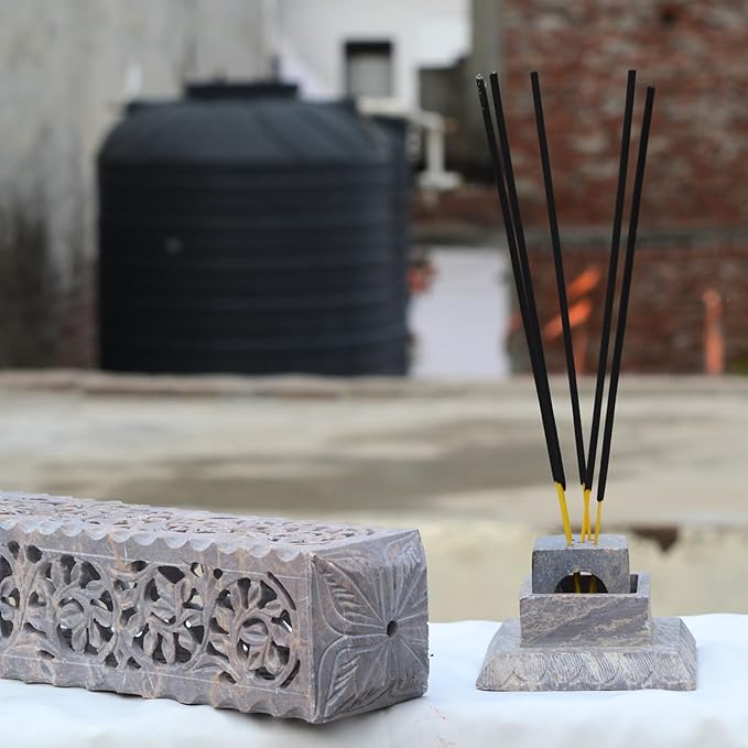 Handcrafted Soapstone Incense Tower and Candle Holder 11”inch Artistic Burner for Home Decor Gift, Spa & Relaxation | Elegant Tea Light Holder & Aroma Diffuser | Handcrafted Incense Stick Holder