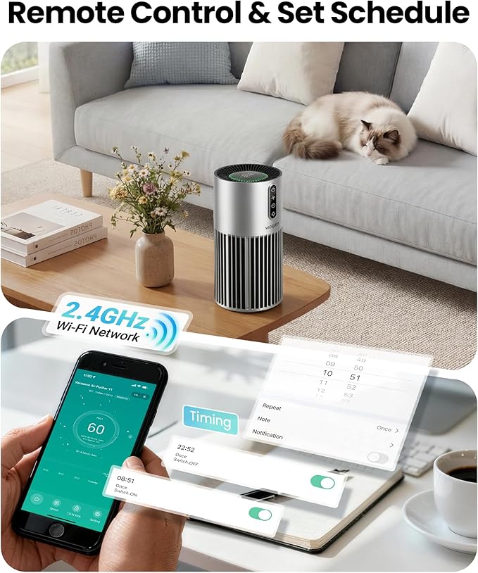 Smart Air Purifiers for Bedroom Home Pets, Timer and Alexa Control, Cover 1800 Ft² with PM2.5 Monitor, WiFi HEPA Air Purifier with Sleep Mode, Washable Filter Air Cleaner for Odors Smoke Dust