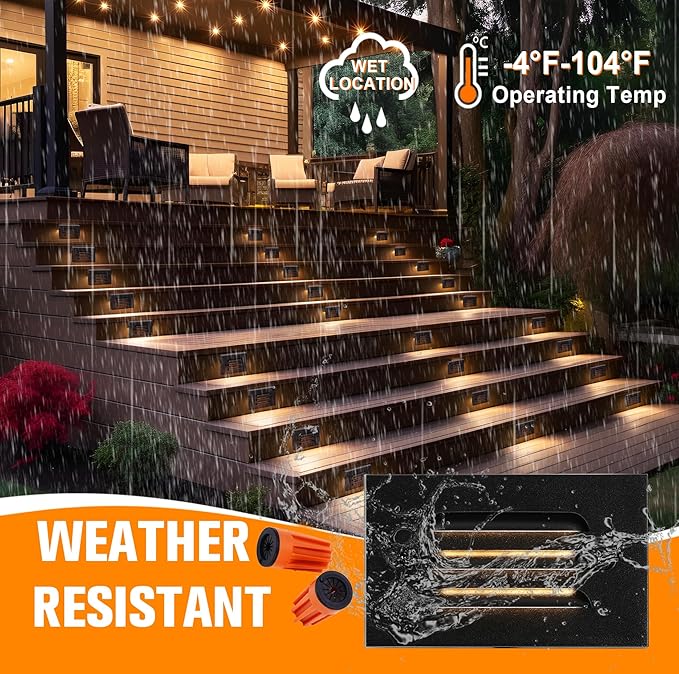 CLOUDY BAY 4 Inch 5CCT 12V 4W Low Voltage LED Step Light with Horizontal Louvered Faceplate for Steps Decks Stairs,Outdoor Stair Lights,Wet Locations,6 Pack,Black