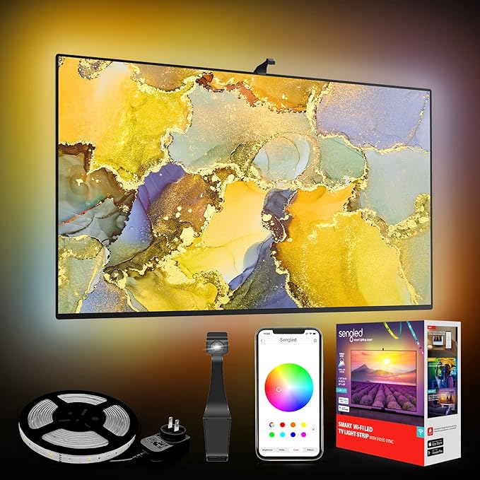 Sengled Envisual TV Led Lights(TV Sync Suppoorts Off-line), TV LED Backlights with Camera for 60-65 inch TVS, Smart Ambient WiFi RGB Lights, Works with Alexa & Google Assistant, App Control, Vision G2