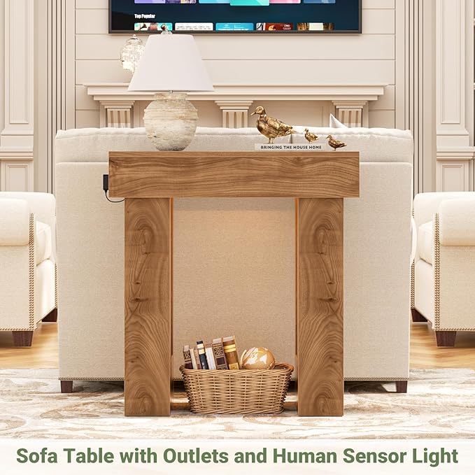 Unikito 32" Entryway Table with Socket and Sensor Light, Narrow Console Table with Storage Behind Couch, Farmhouse Entryway Table for Hallway, Behind the Couch, Living Room, Foyer