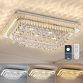 32 inch Crystal Flush Mount Chandelier, Modern Raindrop Crystal Silver Chandeliers with Remote and APP, 3 Colors Temp & Brightness Adjustable, Ceiling Light for Bedroom Hallway DiningRoom Living Room