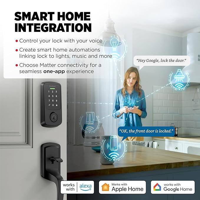 Kwikset Aura Reach Smart Lock Matter Over Thread and Bluetooth Enabled Keyless Entry Door Lock Deadbolt, BHMA Certified, Proximity Wakeup, Geofence Auto-Unlock Matte Black