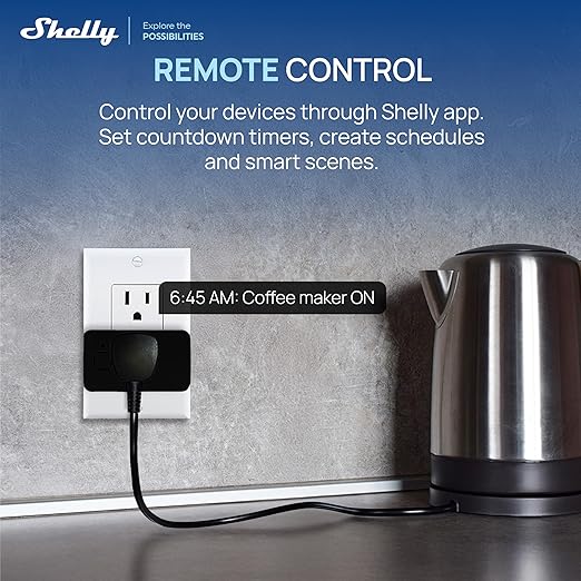 Shelly Smart Plug UL, WiFi, Bluetooth, Zigbee, Matter Outlet with Power Metering, Works with HomeKit, Google Home, Alexa, Home Assistant, Smart Socket, Easy Setup, Remote Control, Plug US Gen4 Black