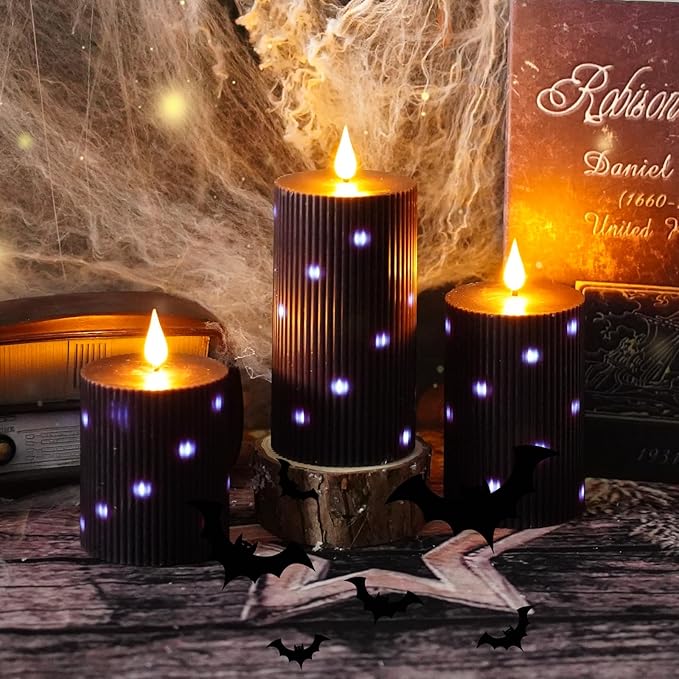 Flameless Candles Real Wax Realistic Candles, Battery Operated LED Pillar Candle with Remote Timer, Ideal for Halloween Home Decor（D 3"*H 4" 5" 6" ）