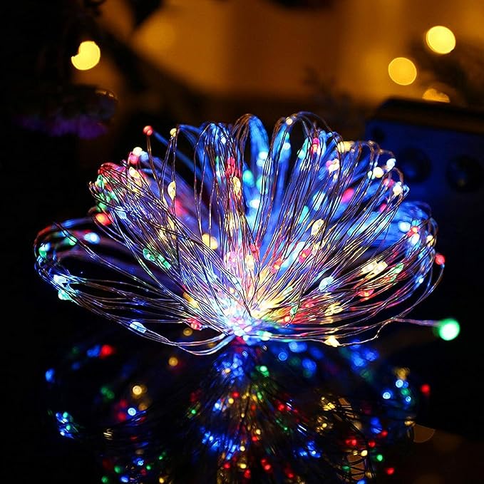 Twinkle Star 33FT 100 LED Silver Wire String Lights Fairy String Lights Battery Operated LED String Lights for Christmas Wedding Party Home Holiday Decoration, Multicolor 2 Pack