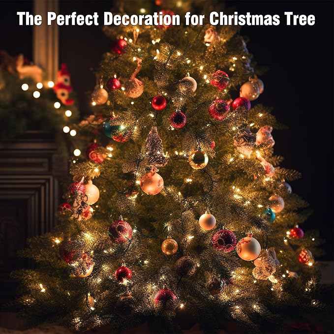 Connectable Christmas String Lights 66FT 200 LED 8 Modes with Timer Decorative String Lights for Xmas Tree Patio Party Warm White
