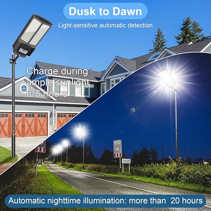 Large Solar Street Lights Outdoor Waterproof Heavy Duty, Dusk to Down Solar Parking Lot Lights Mention Sensor, Outdoor Yard Light LED Floodlight with Remote Control for Graden Patio