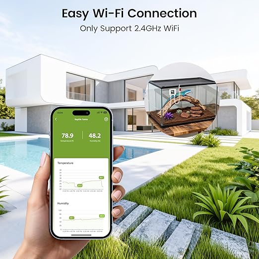 MOCREO WiFi Reptile Hygrometer Indoor Thermometer, Smart Humidity and Temperature Sensor, Remote Monitor with App & Email Alerts, 2-Year Data Export, 80DB Beep, for Greenhouse Incubator