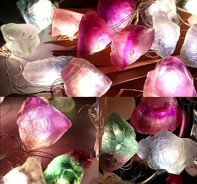Nature Colorful Fluorite String Lights 6.5 FT 20 LED String Lights for Bedroom USB/Battery Operated Sea Glass Crystal Decor Perfect Decorative Lights for Bedroom Sea Glass Christmas Tree Kit