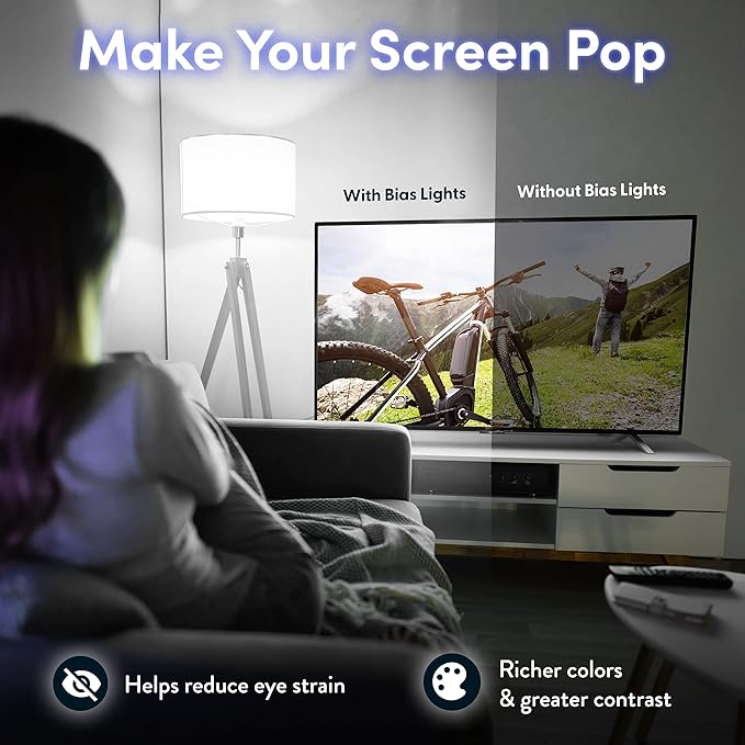 Luminoodle Bias Lighting, Backlight Kit for Monitors up to 24" - USB LED Light Strip - Computer Monitor Backlight - True White Adhesive Strip - White - Small (<24" TV)