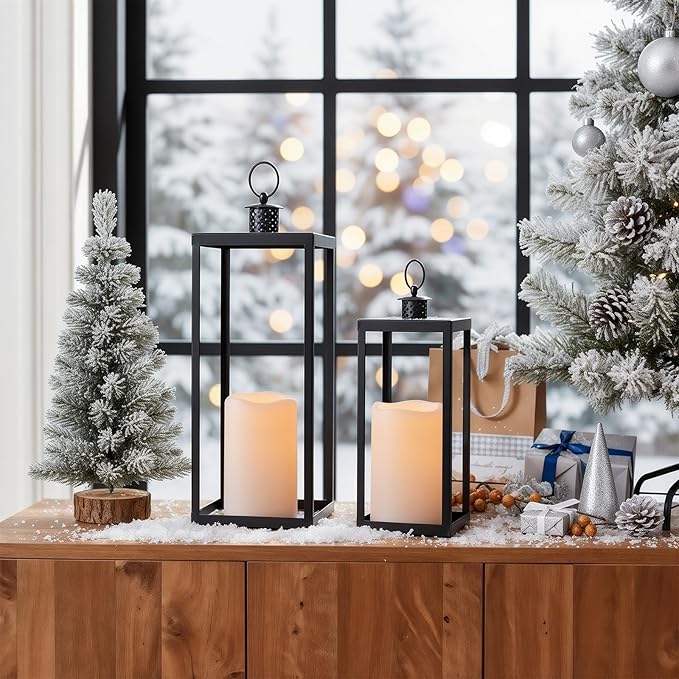 Raycare 3"x5" Outdoor Waterproof Flameless Candles-Auto Light Sensor Dusk to Dawn, 2Pcs Flickering LED Candle, Battery Operated Electric Fake Pillar Candle for Garden, Porch, Patio, Lantern Decor