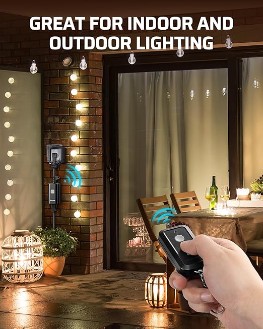 DEWENWILS Outdoor Remote Control Outlet, 15A Wireless Remote Control Switch, 100FT Control Range & 14AWG SJTW Power Cord, Weatherproof for Lights Outdoor Appliances