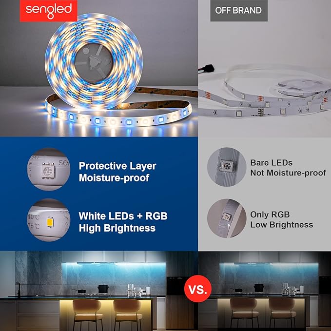 Sengled Smart Zigbee Multicolor Light Strip, 2M (6.56ft) Base Kit, Hub Required, Also Compatible with Alexa & Google Assistant, RGBW, Extendable, High Brightness, 1400Lumens (E1G-G8E)