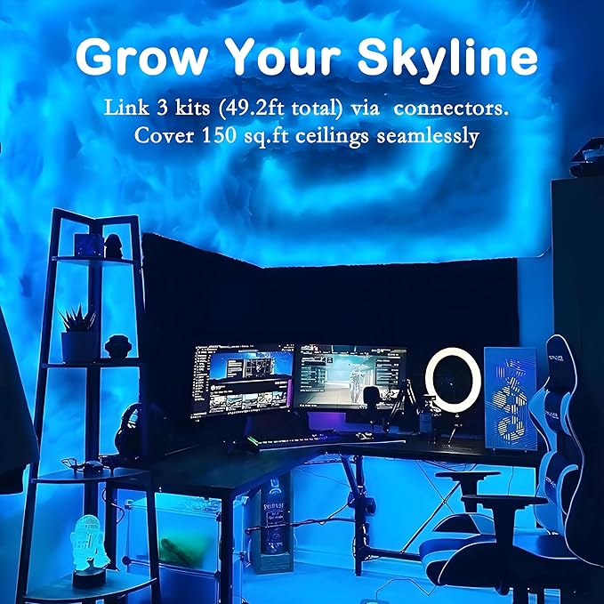 Thunder Glow DIY Storm Cloud Cotton Light Kit with 16.4ft LED Strip – Music Sync Cloud LED Lights for Ceiling, 16M Colors, Expandable Design for Bedroom, Gaming Room, Party Decor (Covers 32-54 Sq.Ft)