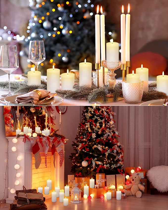 Leelosp 6 Pack Flameless Candles with Remote Timer, Battery Operated Flickering Flameless Candles Bulk Flat Top Pillar LED for Wedding Festival Outdoor Home Decor D 3'' H 4'' 5'' 6''(White)