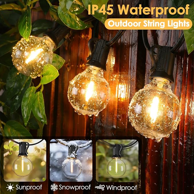 Mlambert 25FT G40 LED Outdoor String Lights, Plug-in Waterproof Patio Lights with 10 LED Bulbs (1 Spare), Porch Lights for Backyard Party Decor, Black