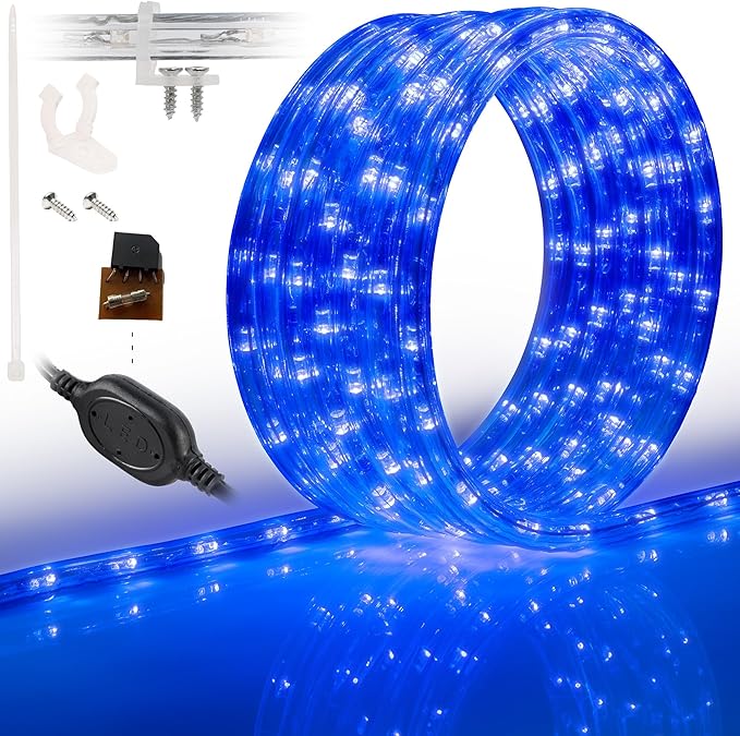 WYZworks 288LEDs, 25ft LED Outside Rope Lights, Waterproof Permanent Outdoor ETL Certified Connectable Clear Tube, Christmas Palm Tree Holiday Decorative Landscape Patio Accent Lighting - Blue
