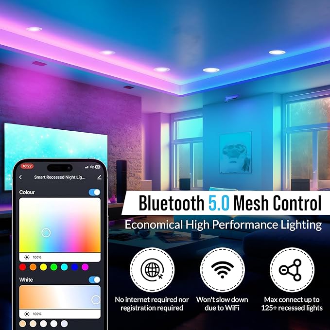 Smart Recessed Lighting: 4 inch 4 Pack WiFi Enabled, Color Changing, RGB Dimmable Ceiling Light with Easy Install Junction Box