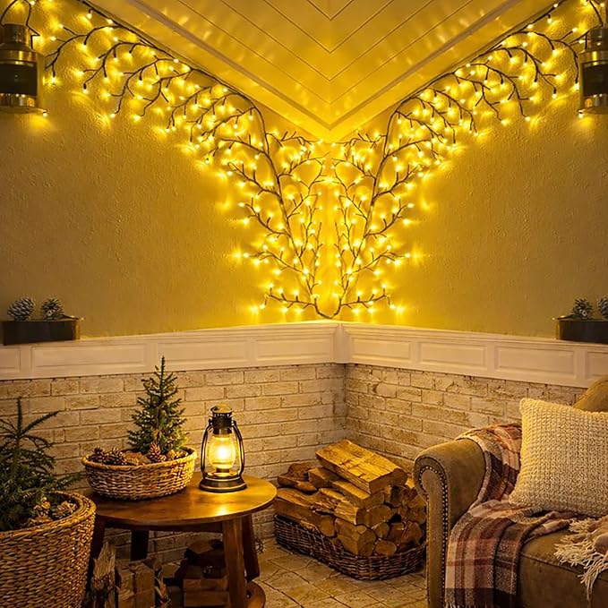 Enchanted Willow Vine Lights with Remote, 18 Branches 144 LEDs Lighted Willow Swag for Wall Decor, Indoor Artificial Plug in Fairy Lights for Bedroom, Living Room, Wedding, Party