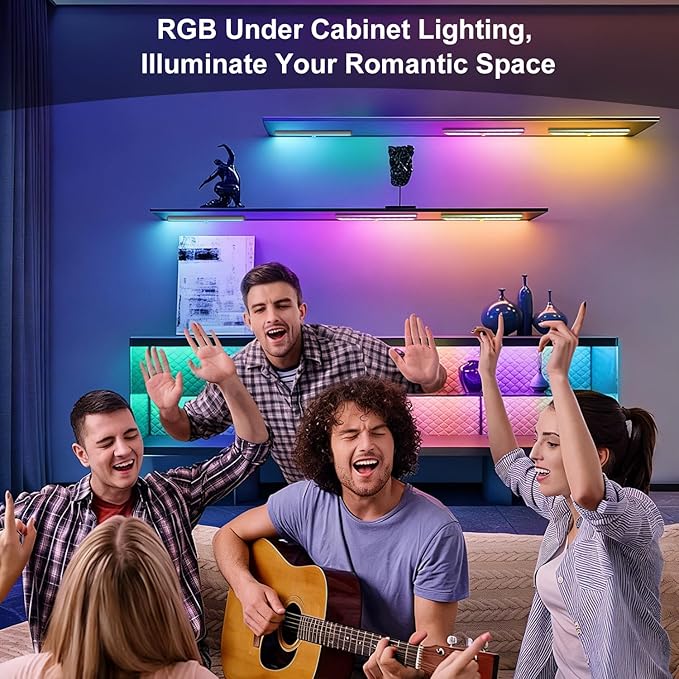 Under Cabinet Lighting,48LED RGB Rechargeable Under Cabinet Lights with Remote,Dimmable & 15 Color Temps,Magnetic Closet Light Bar,Wireless Under Counter Lights for Kitchen,Car,Shelf(5 Pack)