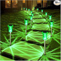 DenicMic Solar Lights Outdoor 10 Pack Waterproof Green LED Stainless Steel Stake Outside Lights for Yard Pathway Garden Driveway Walkway Landscape Path Lighting
