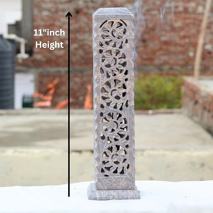 Handcrafted Soapstone Incense Tower and Candle Holder 11”inch Artistic Burner for Home Decor Gift, Spa & Relaxation | Elegant Tea Light Holder & Aroma Diffuser | Handcrafted Incense Stick Holder
