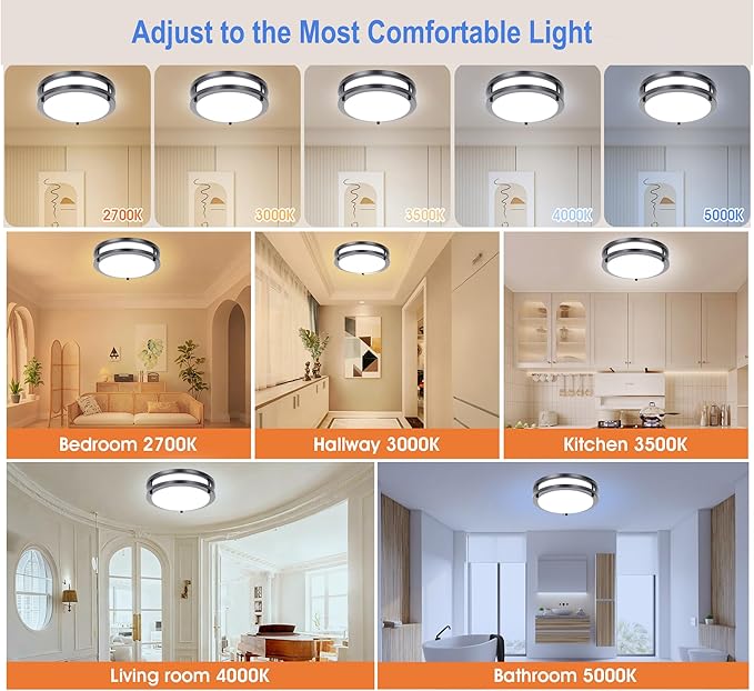 Drosbey 32W Dimmable LED Ceiling Light Fixture, Flush Mount Ceiling Lights for Kitchen, Bathroom, Bedroom, Hallway, 2700K/3000K/3500K/4000K/5000K Adjustable, 400W Equivalent, UL Listed