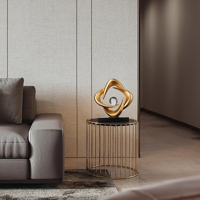 Abstract Art Sculpture, Resin Gold Decorative Statue, Modern White Ornaments for Living Room, Decorativas Modernas for Coffee Table/Entryway/Office Collectibles (Gold)