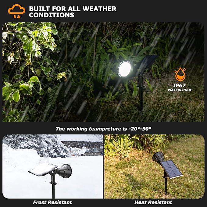 Solar Spot Lights Outdoor, 21 LEDs Solar Outdoor Lights Auto On/Off with 3 Modes, IP67 Waterproof Yard Spotlight Landscape Lighting Garden Wall Lights, 2-in-1 Solar Powered Lights, 2Pack