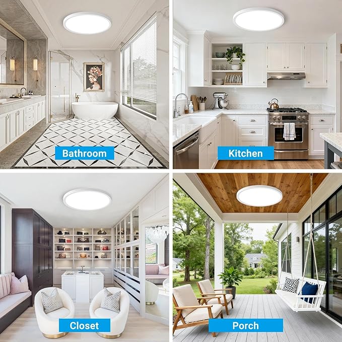 LED Flush Mount Ceiling Light,15Inch 30W,3000K/3500K/4000K/5000K/6500K 5 Color Temperatures Ceiling Light Fixture for Kitchen Porch Hallway Bedroom Bathroom and Closet,White