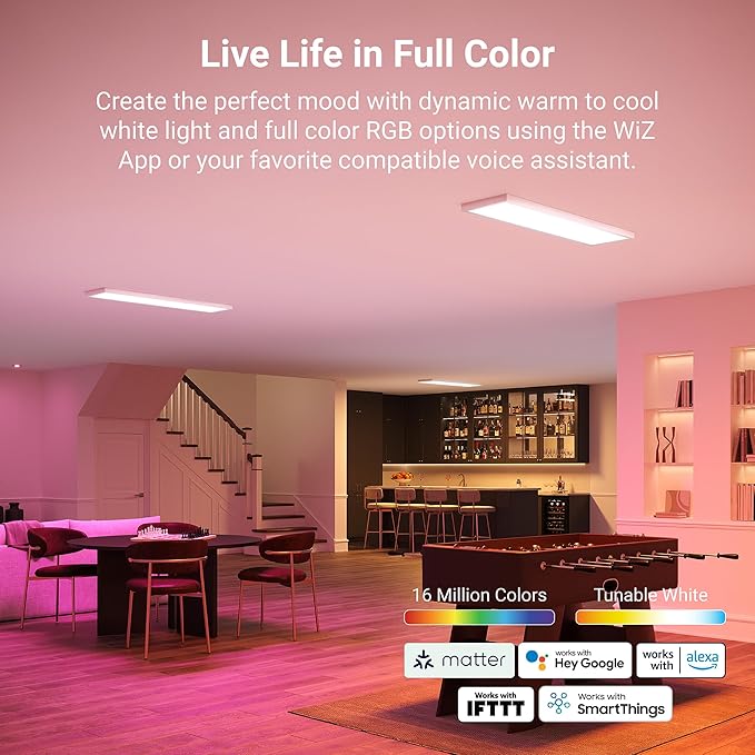 Metalux MMS 1x4 Smart Wi-Fi LED Panel Light with WiZ Pro Technology, Full Color + Tunable White Smart Lighting, Home Automation Integration, 11.69 x 1.44 x 47.69 in