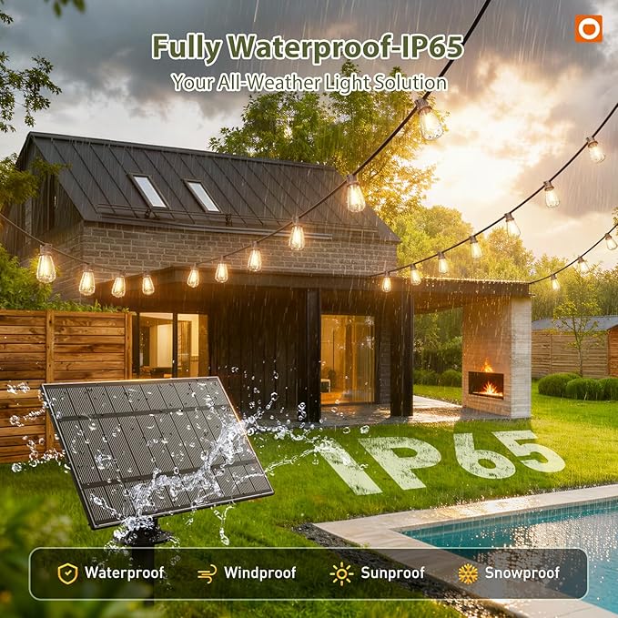 addlon 204FT(2 Pack*102FT) Solar String Lights Waterproof, Patio Lights Solar Powered with Remote & USB Port, 3 Lighting Modes 60+4 LED Shatterproof Bulbs Outdoor Light for Camping Backyard Garden