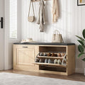 Shoe Storage Bench with Cushioned Seat, 2-Tier Entryway Bench with 2 Flip Drawers & Adjustable Shelves, 39.4" Shoe Rack Bench for Entryway, Living Room, Hallway (Natural)