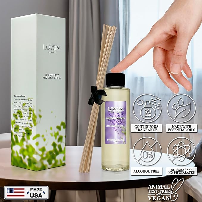 LOVSPA French Lavender Diffuser Oil - Luxury Essential Oils for Diffuser Refill & Air Freshener Room Spray - Long-Lasting & Natural Home Fragrance, Scented Oil for Diffusers, USA Made, 4oz