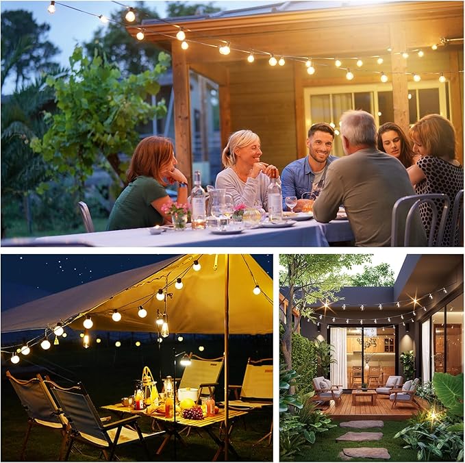 Outdoor String Lights, LED Patio Hanging Lights with Waterproof G40 Globe Plastic Bulbs for Outside Backyard Porch Garden Cafe Decor (25ft - 14 LED Bulbs)