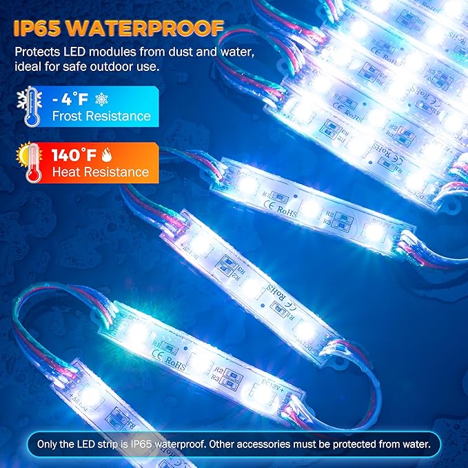 BEAMNOVA 40FT RGB LED Strip Lights Kit, 4 * Light Modules, 120V to 12V Transformer, Remote & Bluetooth App Control, Parallel-Control Design, IP65 Waterproof, Adhesive Commercial Storefront Lights