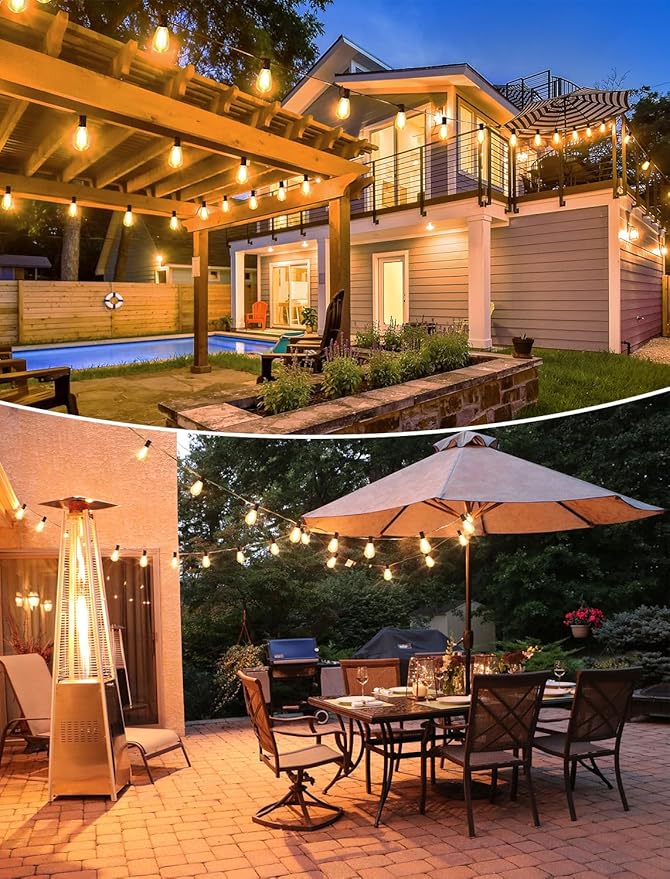 25FT LED Outdoor String Lights, 10+1 Edison S11 Dimmable Bulb Waterproof Patio Lights, Connectable Outside Hanging Strand for Backyard Garden