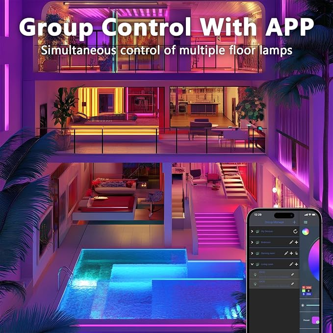Outdoor LED Strip Lights, 66 ft, Smart IP67 Waterproof RGB Lights 20m with Music Sync and App Control, Wall-Mountable, for Balcony, Garden, Bedroom, Christmas, Halloween (No Remote Control)